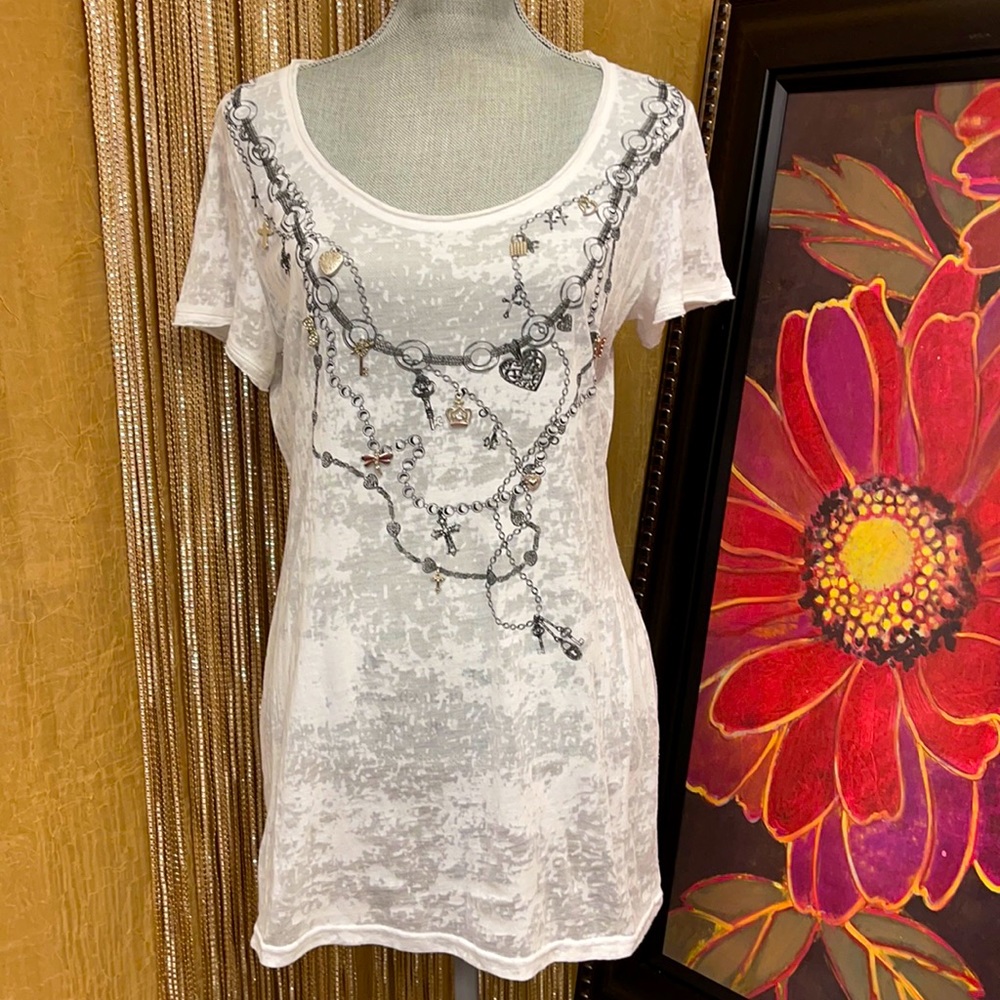 Unique | Fun | Ornamented burnout sheer T-shirt